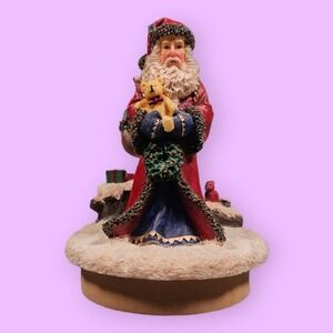Ganz Old World Santa Figurine with Teddy Bear and Cardinal Christmas Jar Topper